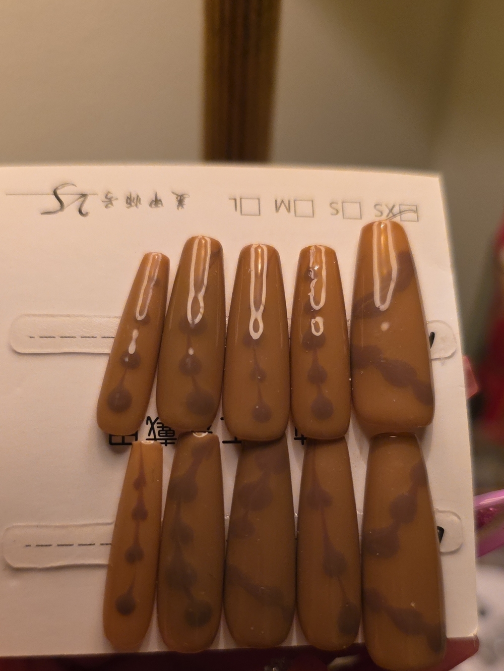 Brown Marble Press-On Nail Set - Women Size Xs